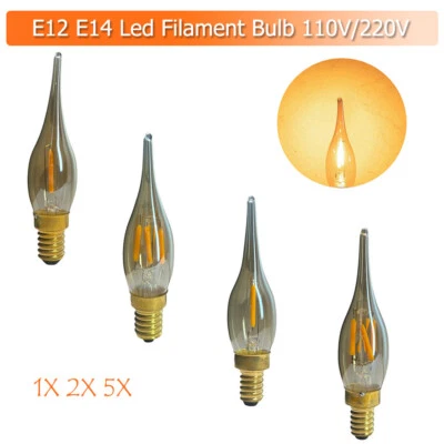 1X 2X 5X Led Filament Bulb Retro Edison E14 Cob Candle Light 1w 2w Glass Cover - Image 1 of 4