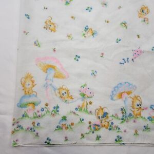 Vintage Receiving Baby Blanket Mouse Mushrooms Flowers Kites 1970s