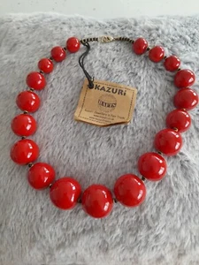 KAZURI Cherry Red Gloss Chunky Clay Beaded Statement Necklace New - Picture 1 of 7