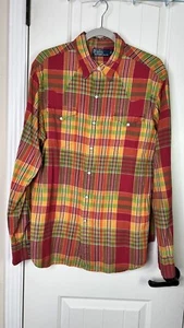 Camisa Polo de Colección de Ralph Lauren para Hombre Madrás a Cuadros Western Perla a Snap L/S Talla L - Imagen 1 de 10