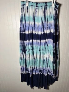 WD NY Skirt Tie Dye Multi Color Light  High Low Jersey Knit Tiered Size Medium - Picture 1 of 11