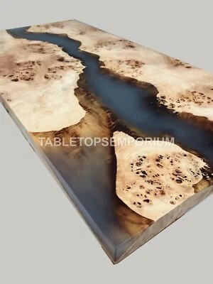 Resin Black River Epoxy Center Conference Table Mappa Burl Acacia Wood Furniture - Image 1 of 4