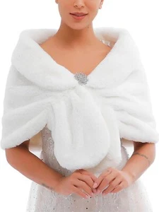 Women's Faux Fur Shawls and Wraps Bride Wedding Sleeveless 1920s Fur Scarfs B... - Picture 1 of 7