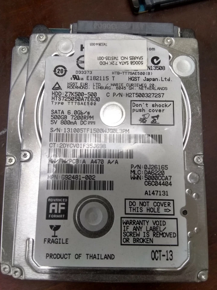 HP 745135-001 500Gb 7200RPM SATA 2.5'' Laptop Hard Drive - Image 1 of 1