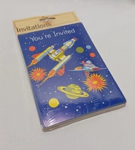 Vintage Rocketship Space You're Invited Birthday Party Invitations - Picture 1 of 4