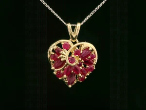 9ct Yellow Gold & Ruby Heart Shaped Ruby Pendant - Picture 1 of 11