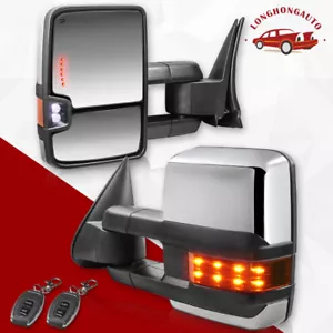 Chrome Power Fold Heated Turn Signal Tow Mirrors For 07-13 Silverado Sierra 1500 - Imagen 1 de 12