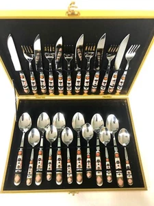 Crown Derby Style Cutlery Set Spoon Fork Teaspoon Stainless Steel 24 Pcs - Picture 1 of 5