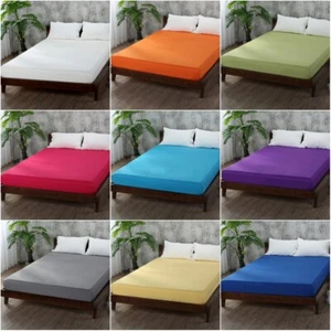 Soft Microfiber Bed Fitted Sheet Bed Sheet Polyester & Cotton Double Queen King - Picture 1 of 23