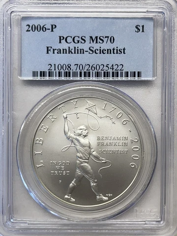2006-P PCGS MS70 FRANKLIN-SCIENTIST COMMEMORATIVE SILVER DOLLAR Cover