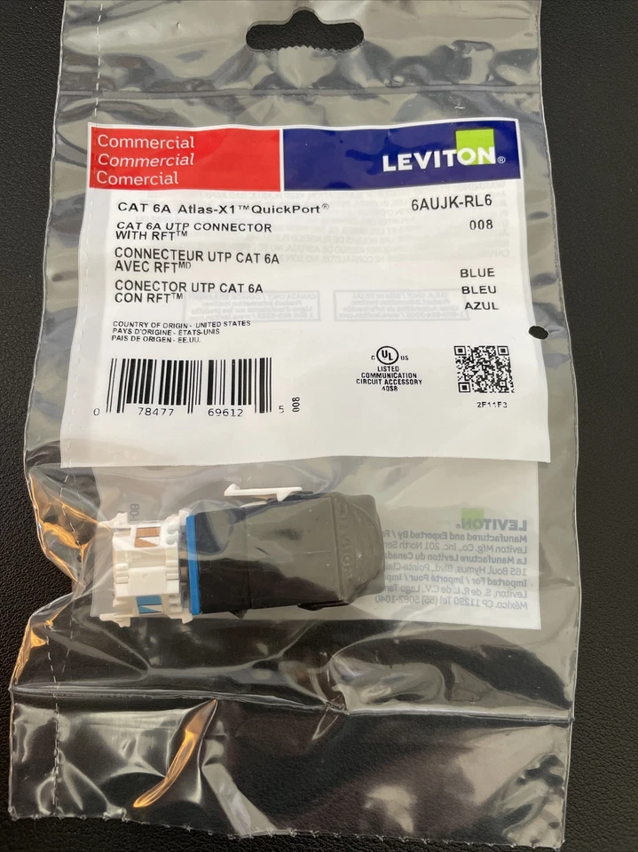 Leviton Atlas-X1 Cat 6A UTP QuickPort Jack, Blue 6AUJK-RL6 - BRAND NEW - Image 1 of 1
