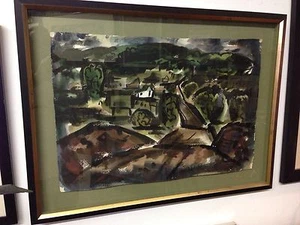 Pintura Acuarela Original Jay J Mcvicker The Road 1947 Oklahoma Regionalist - Imagen 1 de 7