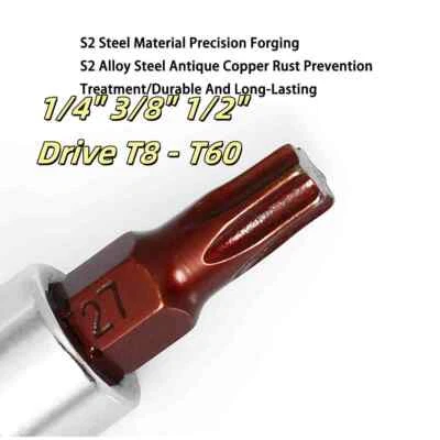 Torx/Star Socket Bit Male T Bit TORX Sockets  1/4" 3/8" 1/2" Drive T8 - T60 - Image 1 of 4
