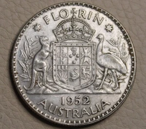 * 1952 SILVER FLORIN NICE TONED PREDECIMAL COIN #FHJ12 - Picture 1 of 8