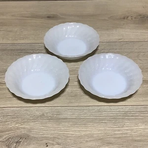 Set of 3 -Dinnerware Anchor Hocking Iridescent Lustre White Spiral Dessert Bowls - Picture 1 of 5