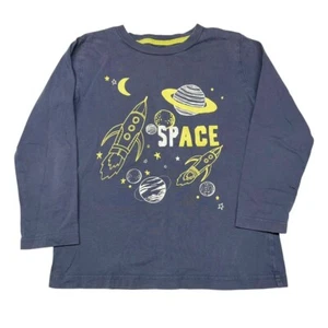 Mini Boden Space Rocket Ship Glow-in-the-Dark Print Tee Kids 5-6 Blue-Gray - Picture 1 of 7