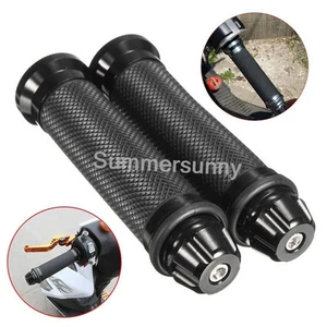 Black 7/8" Hand Grips W/ Bar End Handlebar Cafe Racer Bobber Custom Motorcycle - Picture 1 of 9