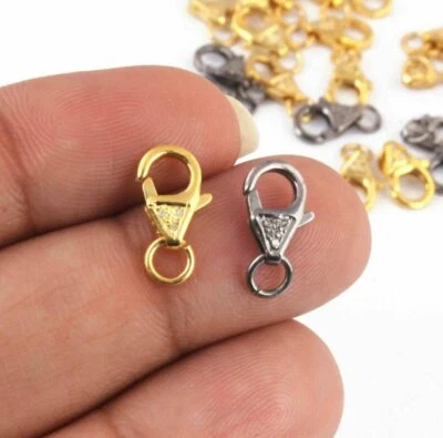 2Pc Antique Finish Pave Diamond Lobster Lock Sterling Silver Small Jewelry Lock. - Image 1 of 4