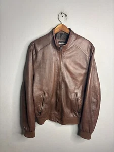 Austin Reed Mens Brown Leather Jacket Zip Up Bomber Size L Brown 4062 - Picture 1 of 7