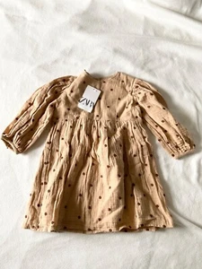 NWT Zara girl polka dot cotton brown long sleeve dress 4-5y 4-5t - Picture 1 of 4