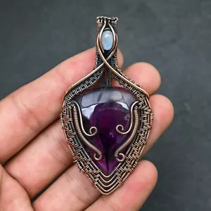 Colgante hecho a mano de alambre de cobre con piedras preciosas de amatista regalo para - Imagen 1 de 4