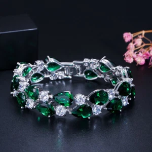 New Mona Lisa Mix Green Citrine White Topaz Silver Chain Women Gifts Bracelets - Picture 1 of 6