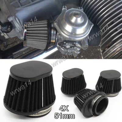 4X 49/50/51mm Motorcycle Air Filter Cleaner Intake Pod Washable Carburetor Carb - Image 1 of 4