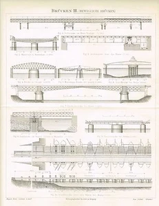 Pizarra PUENTES / PUENTES MÓVILES / PUENTE BARCO 1890 Grabado en madera original - Imagen 1 de 1