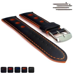 Herren Echt Leder Uhrenarmband Band Rallye Racing Style 18 20 22 24 Tempo MM - Bild 1 von 12