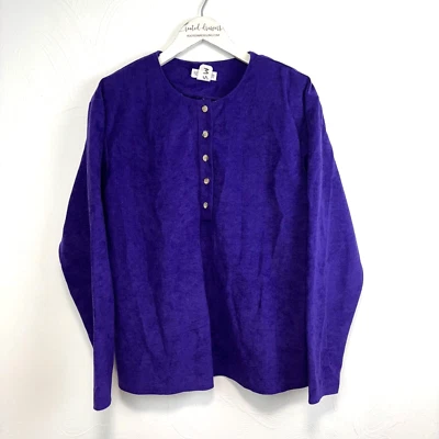 Blusa Púrpura Vintage Años 80 La Redoute Poliéster Camisa Botón Acento Manga Larga Foto 1 de 4