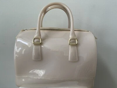 Bolso de Caramelo Original FURLA Opaco Color Desnudo PVC Boston Cartera Grande Foto 1 de 4
