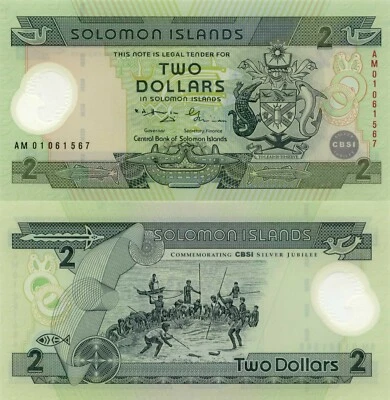 Solomon Islands 2 Dollars (ND/2001) - Shark/Crocodile p23 Polymer Sig. 8 UNC - Image 1 of 3