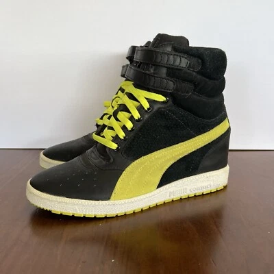 Puma Sky Hi II Hidden Wedge Athletic Sneakers Black Yellow Suede Women’s Size 10 - Image 1 of 4