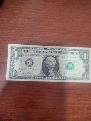 2017 $1 Dollar Bill Star Note Serial Number G01111314* - Image 1 of 4