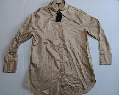 Massimo Dutti платье рубашка женщин верблюд желтовато-коричневый на пуговицах хлопок атлас размер 4 новый с Ярлыками - Изображение 1 из 4