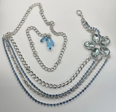 Cinturón Vintage Azul Estrás Flor Cadena Eslabones Multi Hilo Tono Plata Festival Foto 1 de 4
