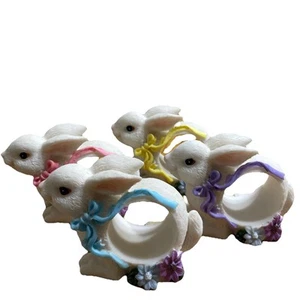 4 Anillos Servilleteros Pascua 3D Primavera Conejos Resina Con Cintas Flores 3" - Imagen 1 de 7