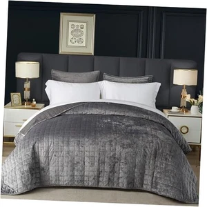Velvet Quilt King Size, Lightweight Velvet Bedding King Size(104"x90") Gray - Picture 1 of 7