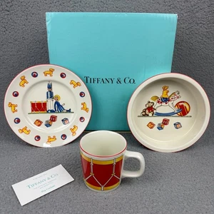 Juego de cena para niños Tiffany & Co 3 piezas plato tazón taza juguete soldado vintage 1992 Japón - Imagen 1 de 14