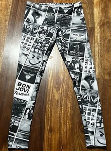Womens Bon Jovi Patterned Cropped Leggings Silk Pants Album Covers Vintage L USA - Picture 1 of 16