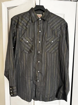 Ely Cattleman Vintage Grande Perla A Presión Manga Larga Negro Dorado Rayas Metálicas Foto 1 de 4