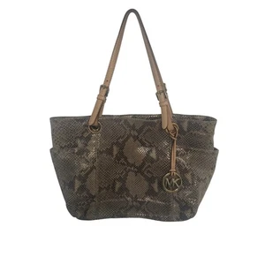 Michael Kors Python Embossed Shoulder Tote Bag Metallic Gold Interior Handbag - Picture 1 of 13