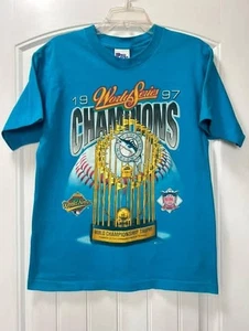 Vtg Pro Player 1997 Florida Marlins World Series Champs T-shirt Med Teal USA - Picture 1 of 10