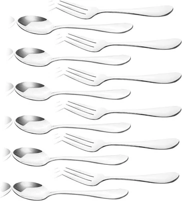 Cuchara de café y tenedores de frutas para pasteles de acero inoxidable (6 tenedores + 6 cucharas) Foto 1 de 4