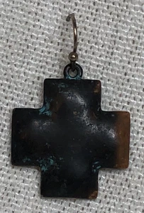 Rustic Hammered Copper And Turquoise Cross Dangle Earrings - Picture 1 of 6