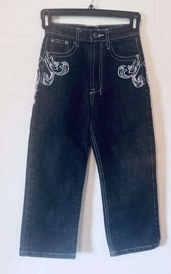 Pantalones de mezclilla Sacred Crown para niñas talla 7 bordados con solapas de cuero bolsillos traseros Foto 1 de 4