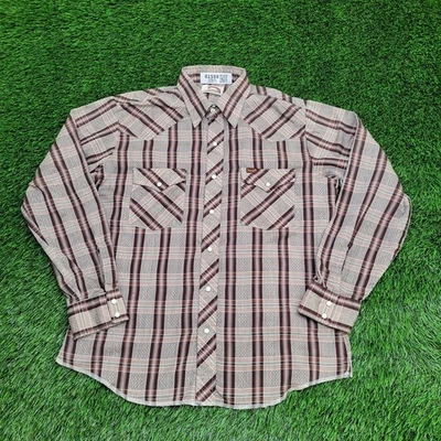 Vintage 80s Wrangler Western Shirt Large 22x27 Brown Plaid - Image 1 of 4