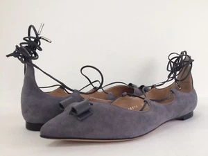 New SALVATORE FERRAGAMO Claire Lace Up Suede Ballet Flats Grey Size 5.5M - Picture 1 of 12