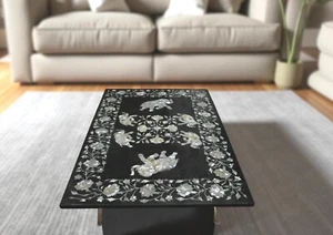 36"x24" Black Marble Sofa Dining Table Mop Elephant Inlay Arts Luxury Home Decor - Picture 1 of 9