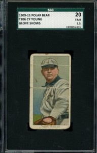 1909-11 T206 Cy Young Glove Shows Polar Bear SGC 1.5 FR LOOK!